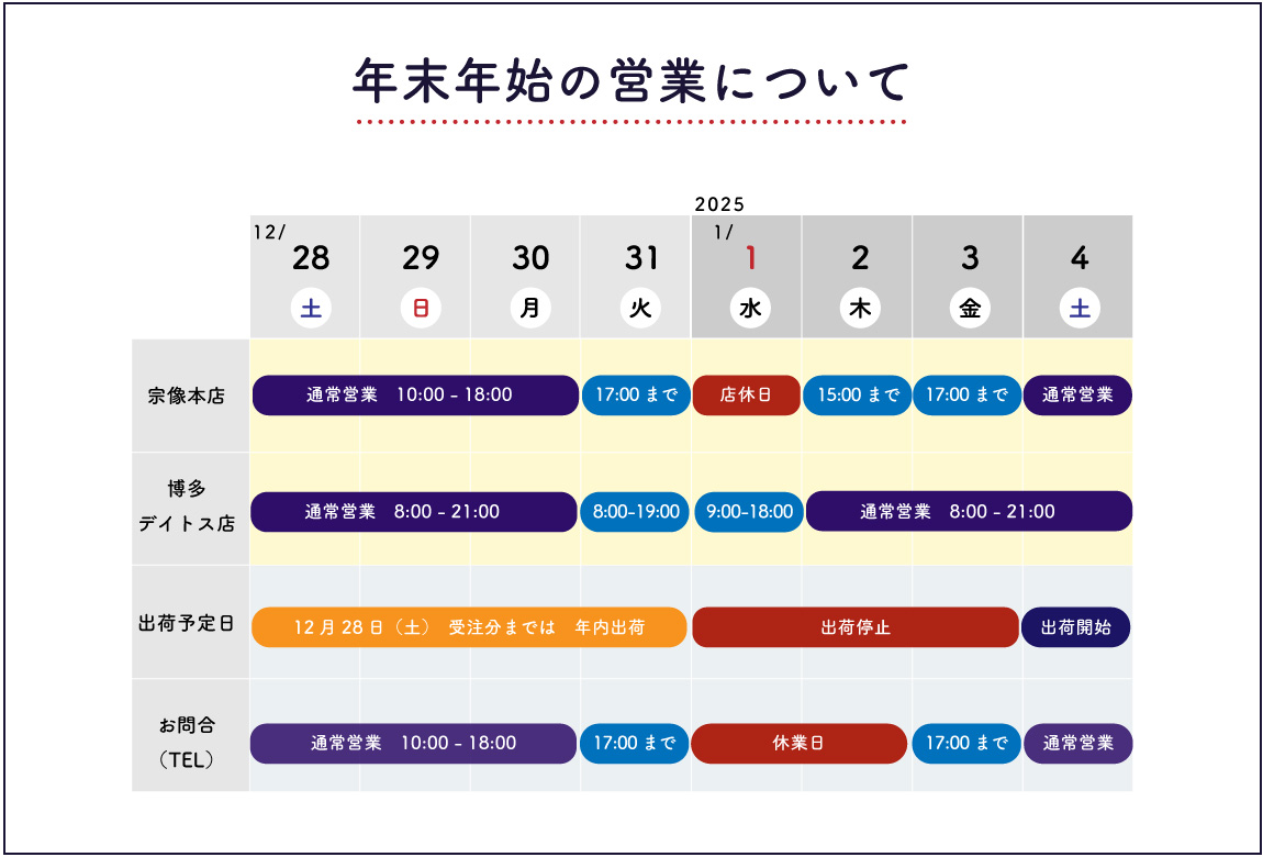 年末年始の営業時間